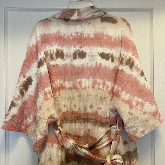 Zara Kimono Pink Tie Dye Smocked Waffle Style Lined Size XS Beachy Boho Chic - Picture 14 of 16